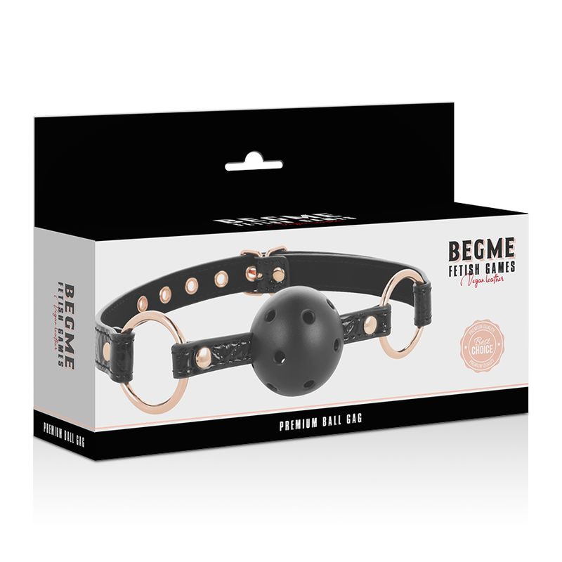 Bâillon à boule en cuir vegan respirant — BEGME BLACK EDITION