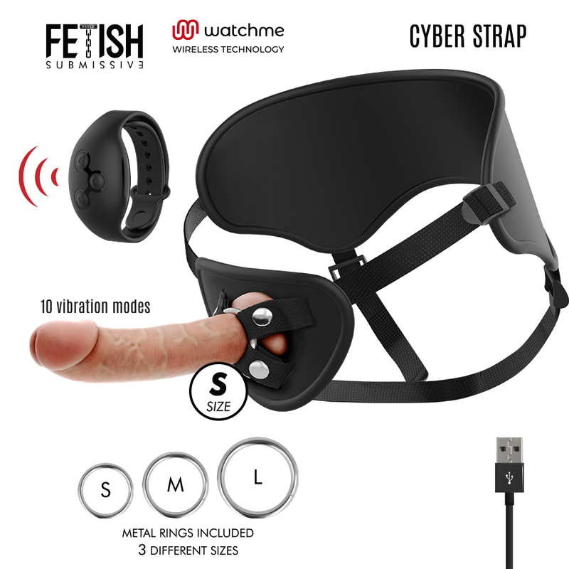Harnais ajustable avec gode vibrant télécommandé et montre connectée — FETISH SUBMISSIVE CYBER STRAP