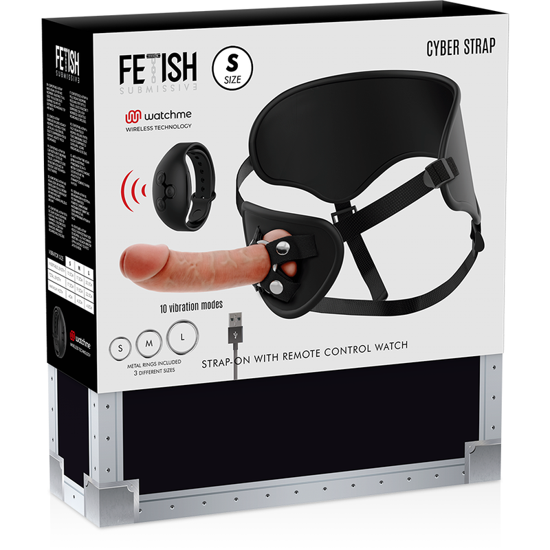 Harnais ajustable avec gode vibrant télécommandé et montre connectée — FETISH SUBMISSIVE CYBER STRAP