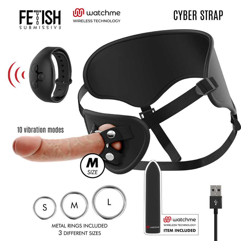 Harnais cybernétique réglable avec gode vibrant et montre connectée — FETISH SUBMISSIVE