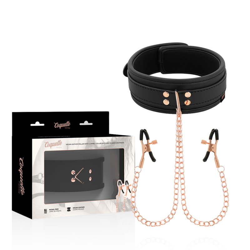 Collier de soumission avec pinces à tétons réglables — COQUETTE FANTASY