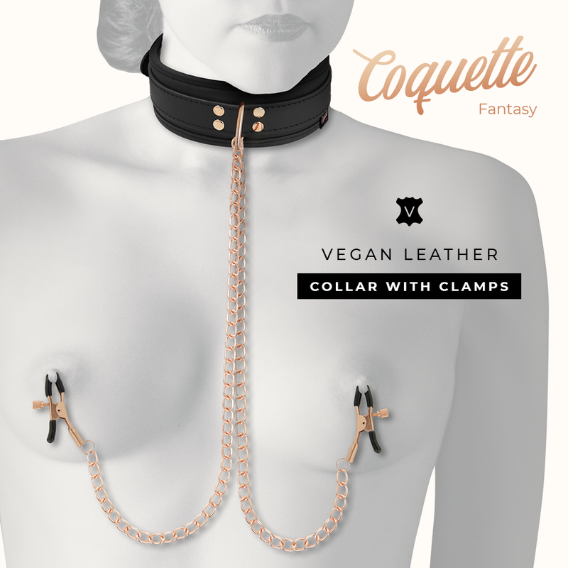 Collier de soumission avec pinces à tétons réglables — COQUETTE FANTASY