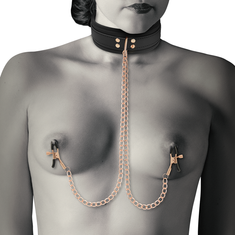 Collier de soumission avec pinces à tétons réglables — COQUETTE FANTASY