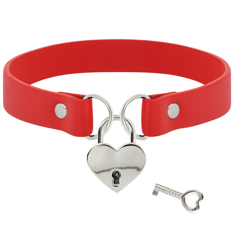 Rote vegane Lederhalskette mit Herz- und Schlüsssel-Anhänger — COQUETTE ACCESSORIES