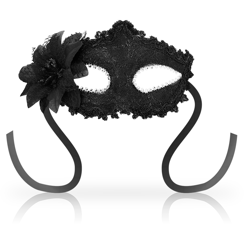 Masque vénitien noir avec dentelle et fleur — OHMAMA MASKS