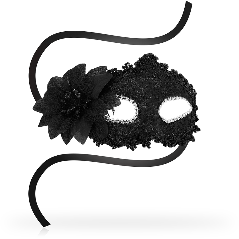 Masque vénitien noir avec dentelle et fleur — OHMAMA MASKS