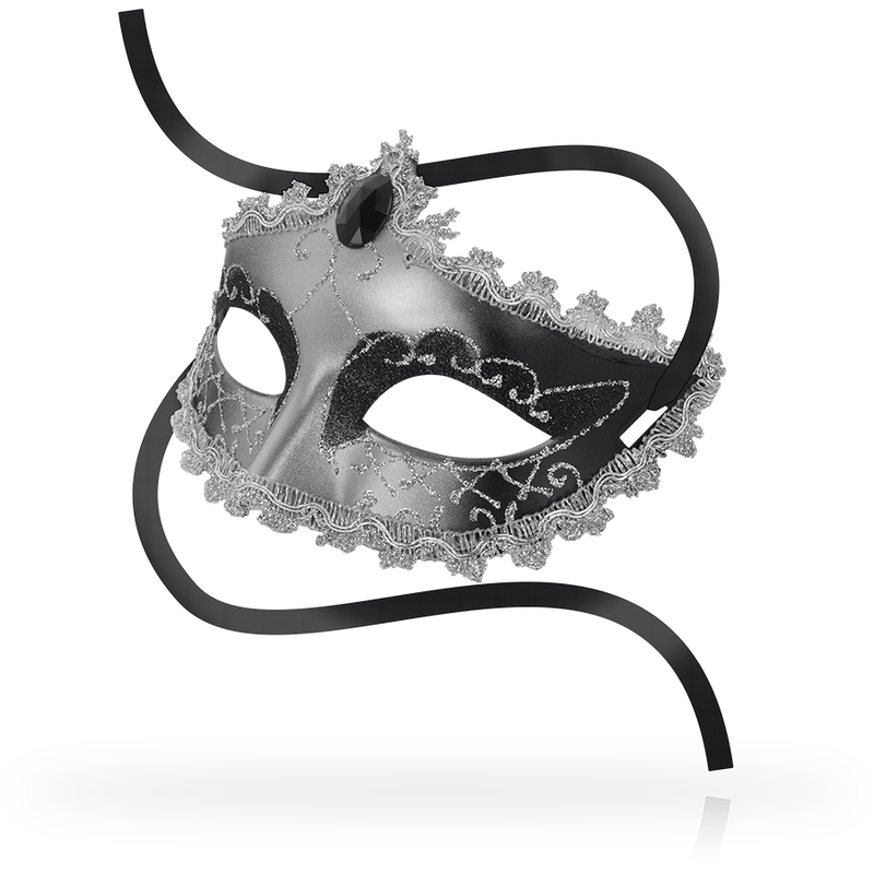 Masque vénitien mystérieux gris noir diamant — OHMAMA MASKS