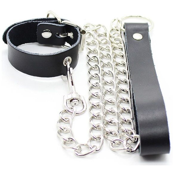 Collier de pénis et bracelet en cuir avec chaîne — OHMAMA FETISH