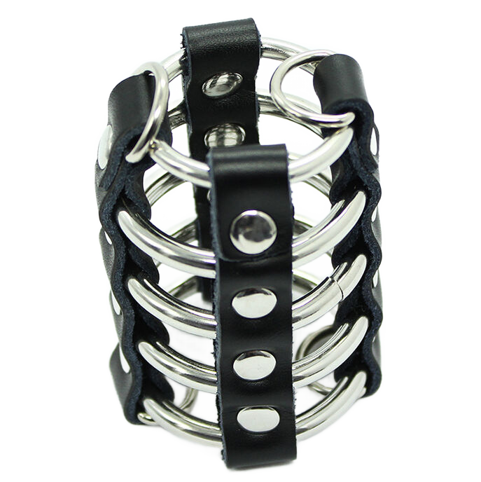 Cage pénis avec anneaux métalliques et sangle en cuir — OHMAMA FETISH