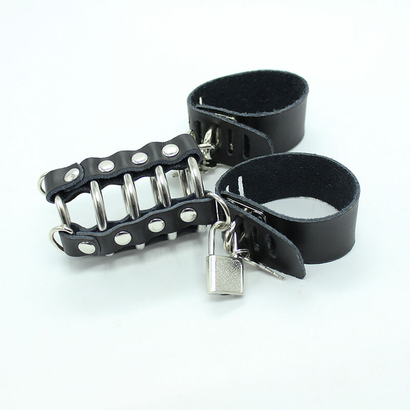 Cage pénis avec anneaux métalliques et sangle en cuir — OHMAMA FETISH