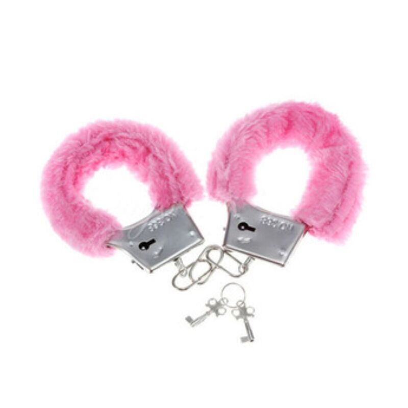 Menottes de plaisir en fourrure rose ajustables — DIABLO PICANTE