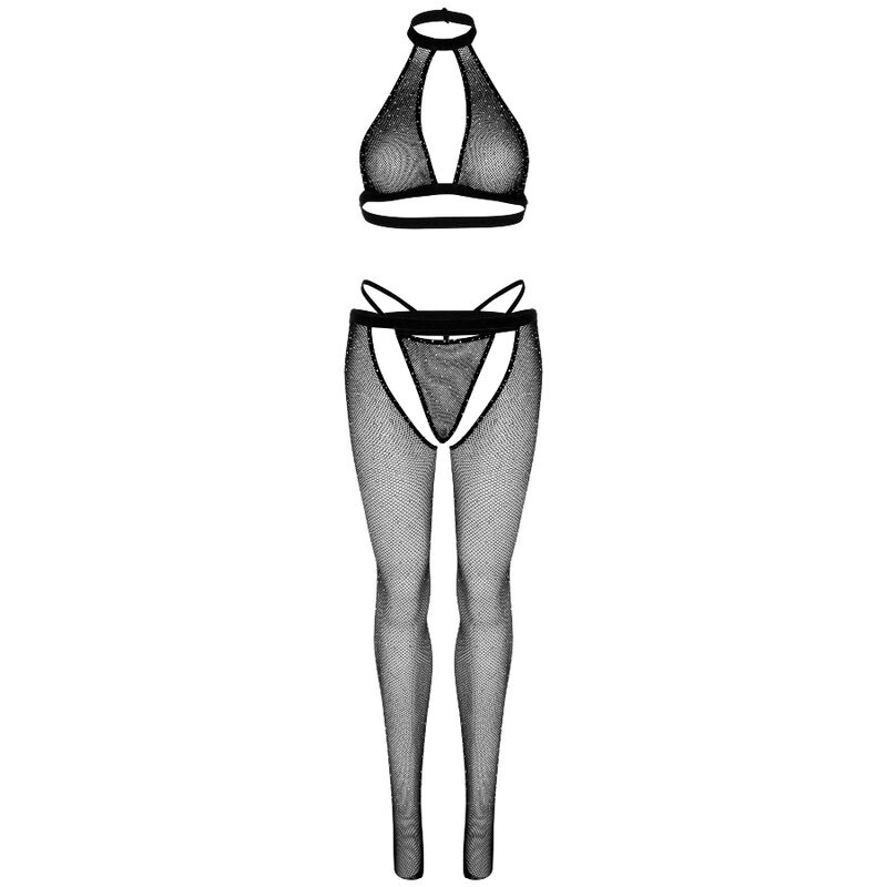 Ensemble résille dos nu strass, string et collants — LEG AVENUE SETS