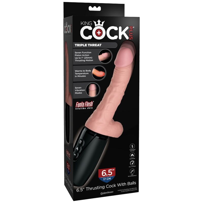 Gode triple action poussée chauffante vibrante — KING COCK PLUS