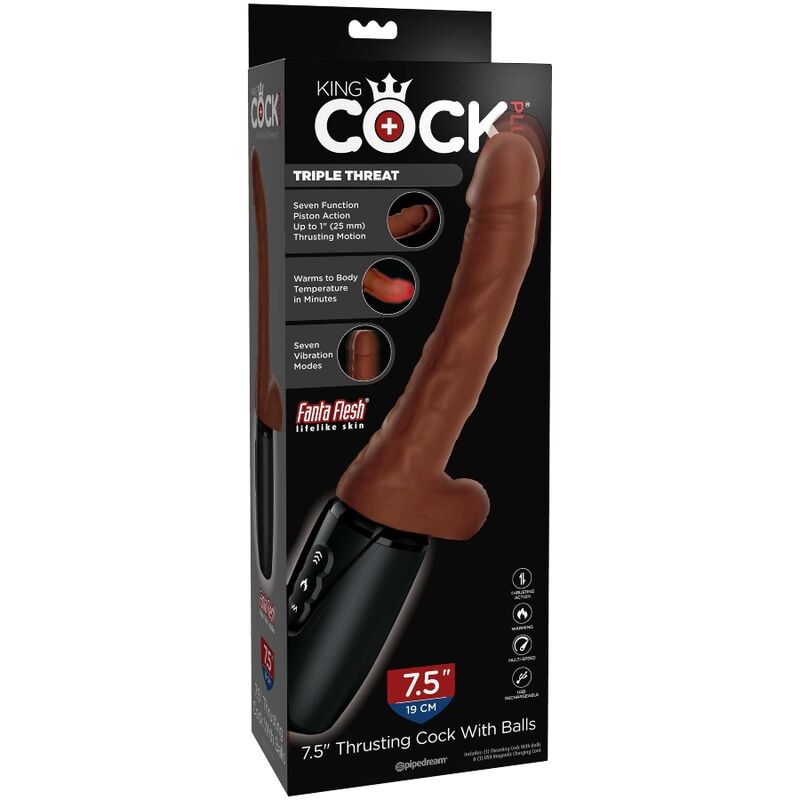 Gode vibrant chauffant à piston triple action — KING COCK PLUS