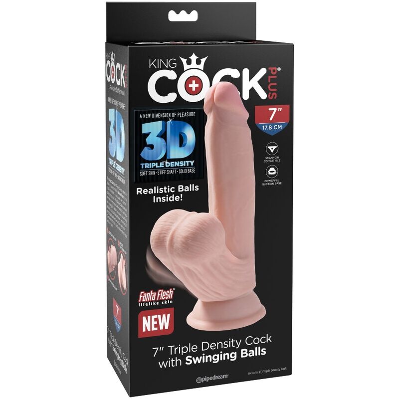 Gode triple densité réaliste avec bourses oscillantes 15,2 cm — KING COCK PLUS