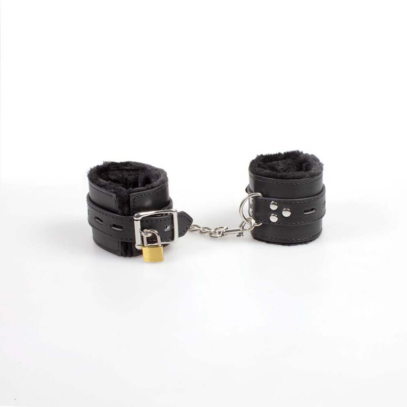Menottes de bondage noires en faux cuir avec chaînes argentées — SECRETPLAY 100% FETISH