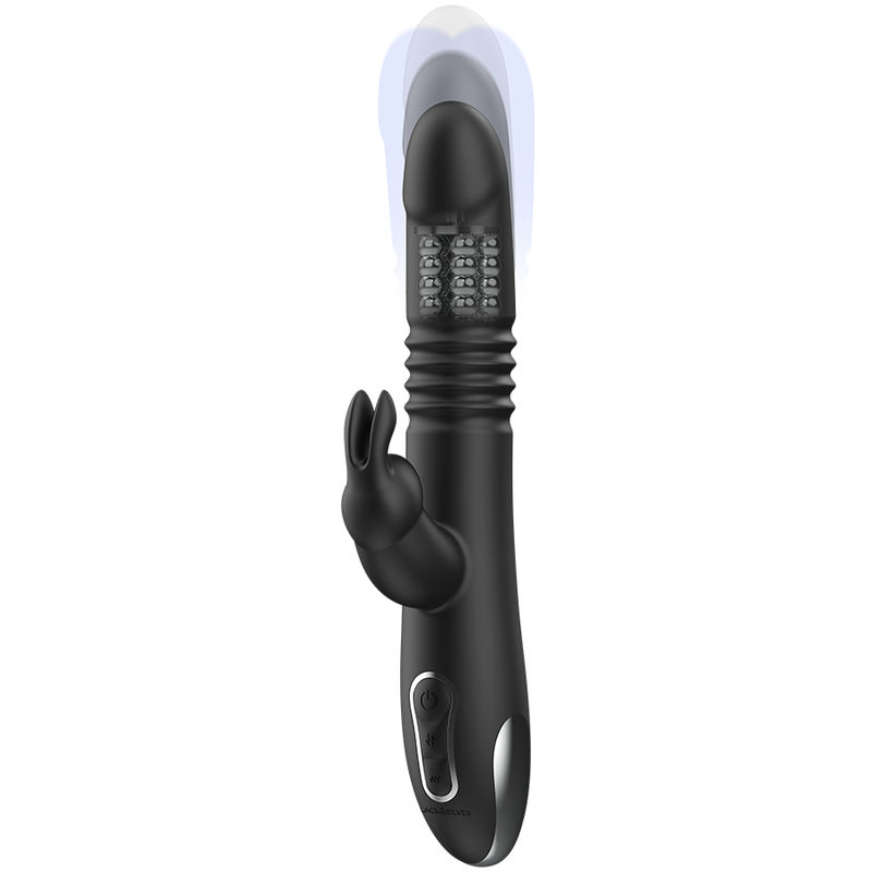 Vibromasseur Rabbit KENJI Stimulating Vibe avec mouvement up & down et télécommande Watchme — BLACK&SILVER