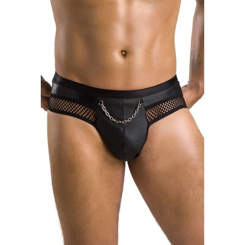 Slip ouvert Tom en similicuir noir — PASSION MEN