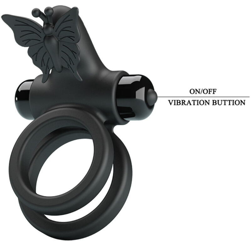 Anneau vibrant double avec stimulateur papillon — PRETTY LOVE MALE