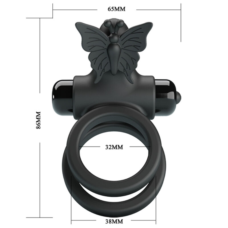 Anneau vibrant double avec stimulateur papillon — PRETTY LOVE MALE