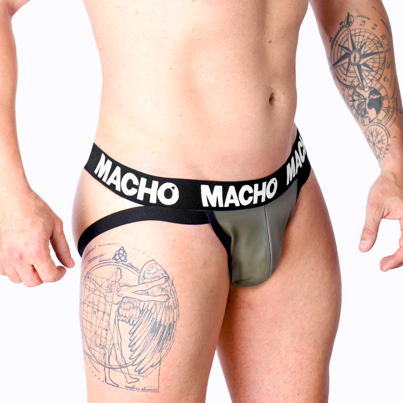 Jock en simili cuir élastique gris beige — MACHO UNDERWEAR