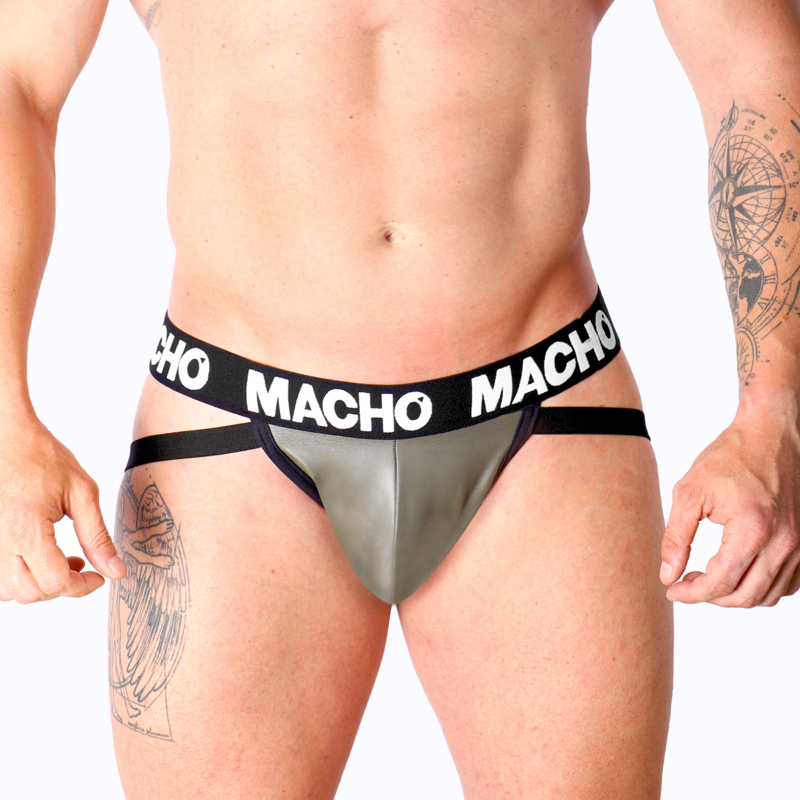Jock en simili cuir élastique gris beige — MACHO UNDERWEAR