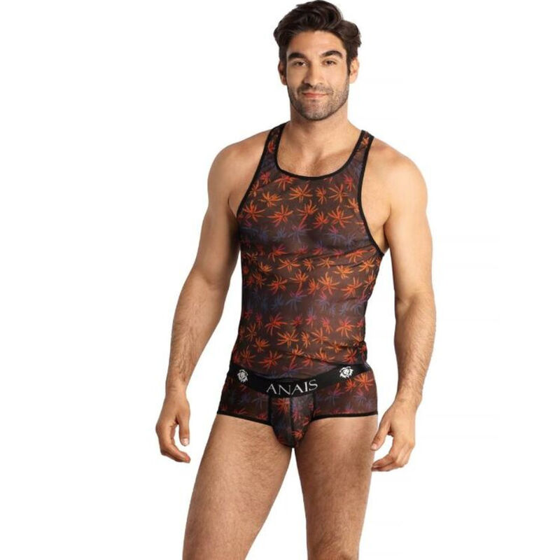 Top en tulle noir imprimé palmiers — ANAIS MEN ACCESORIES