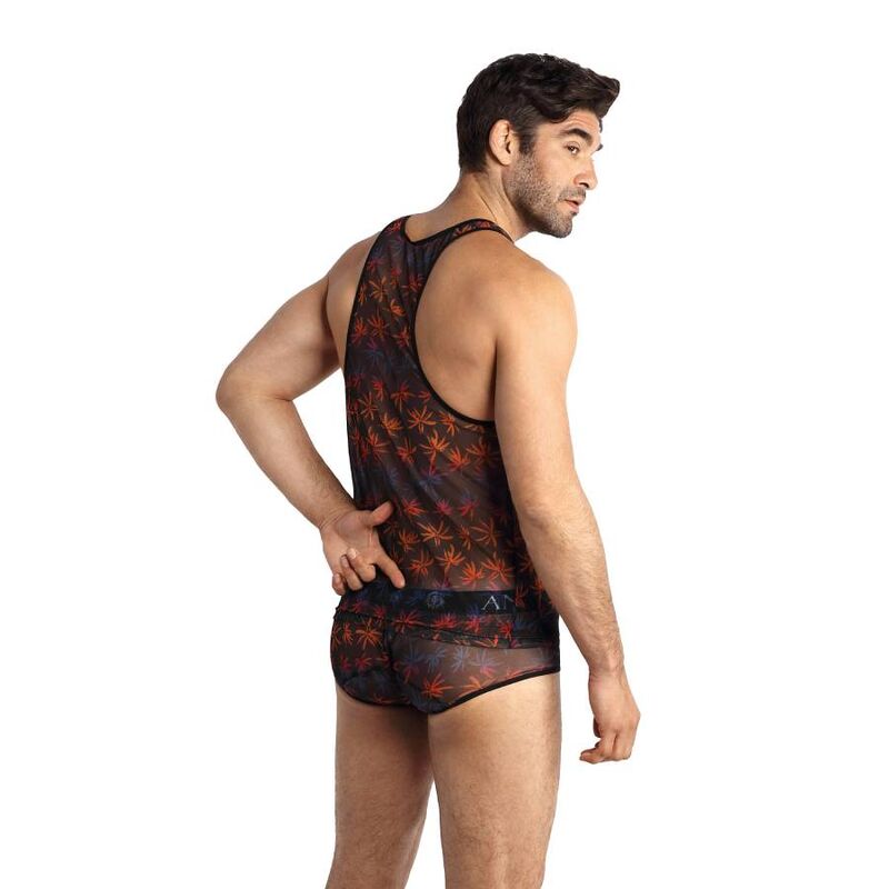 Top en tulle noir imprimé palmiers — ANAIS MEN ACCESORIES