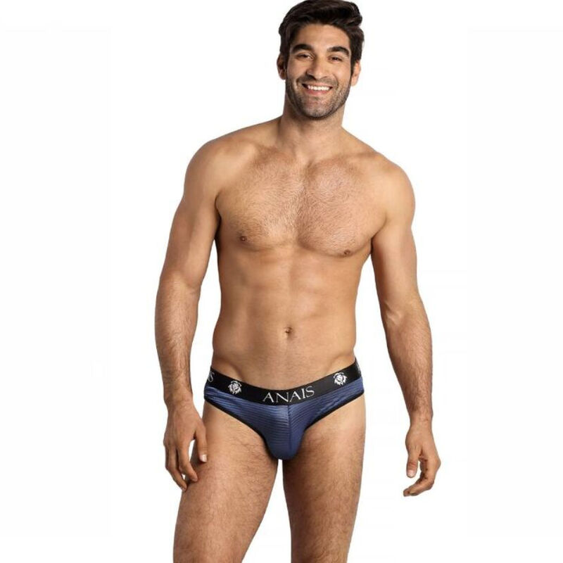 Slip homme tulle noir rayures satinées bleu marine — ANAIS MEN SLIP & THONG