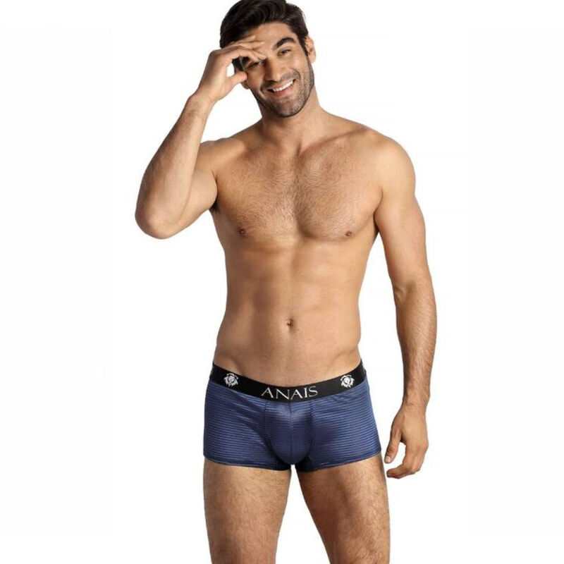 Boxer naval en tulle noir à rayures satinées bleu marine — ANAIS MEN BOXER & BRIEF