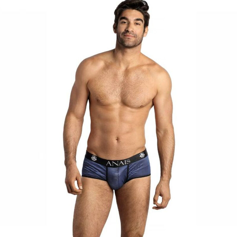 Slip en tulle noir à rayures satinées bleu marine — ANAIS MEN BOXER & BRIEF