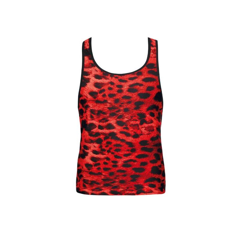 Top sauvage en microfibre rouge imprimé animal — ANAIS MEN ACCESORIES