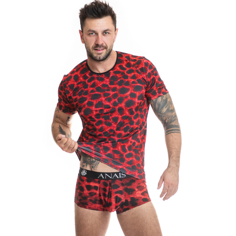 T-shirt savage en microfibre rouge imprimé animal — ANAIS MEN ACCESORIES