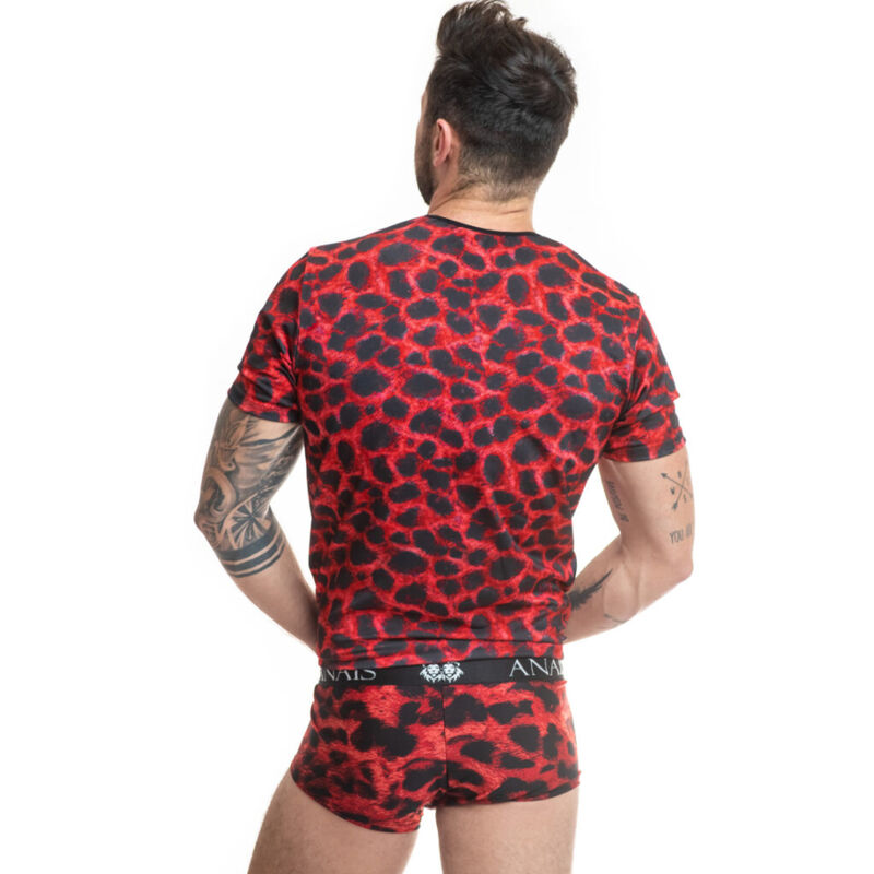 T-shirt savage en microfibre rouge imprimé animal — ANAIS MEN ACCESORIES