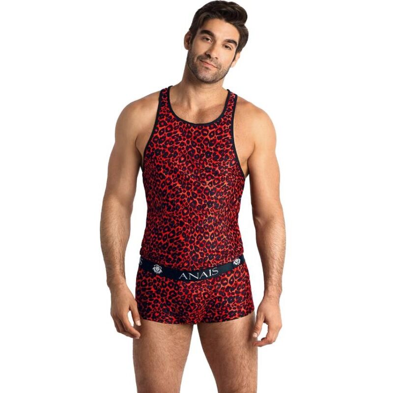 Top tribal en microfibre rouge à imprimé animal — ANAIS MEN ACCESORIES