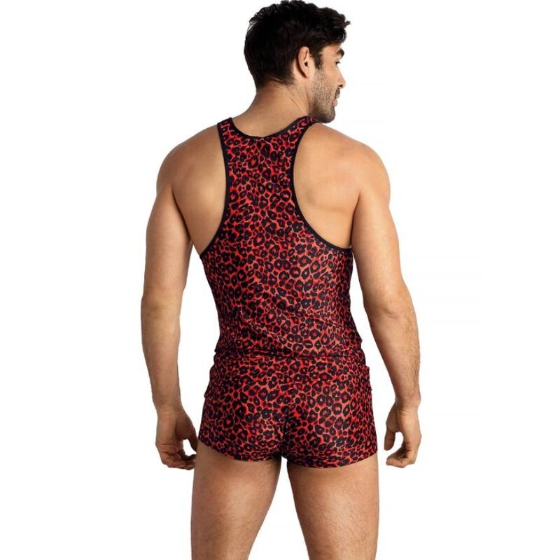 Top tribal en microfibre rouge à imprimé animal — ANAIS MEN ACCESORIES