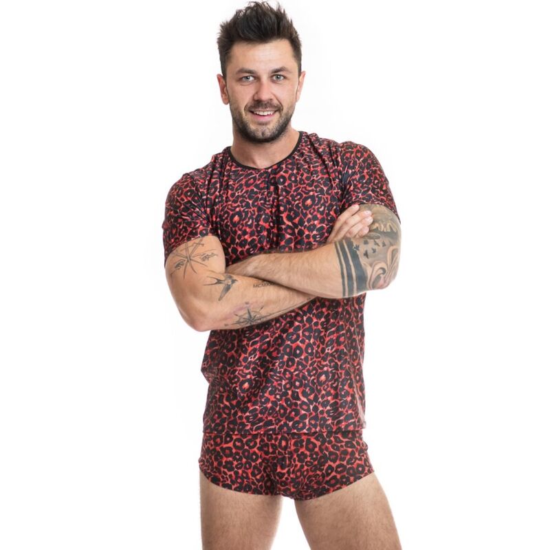 T-shirt tribal microfibre rouge imprimé animal — ANAIS MEN ACCESORIES
