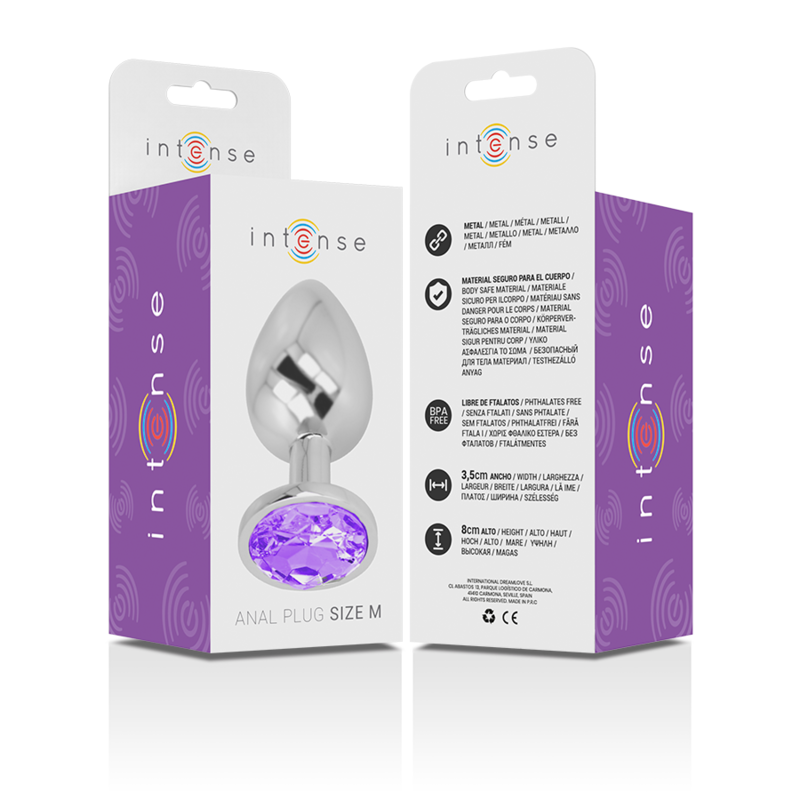 Plug anal métal avec cristal violet taille M — Intense Anal Toys