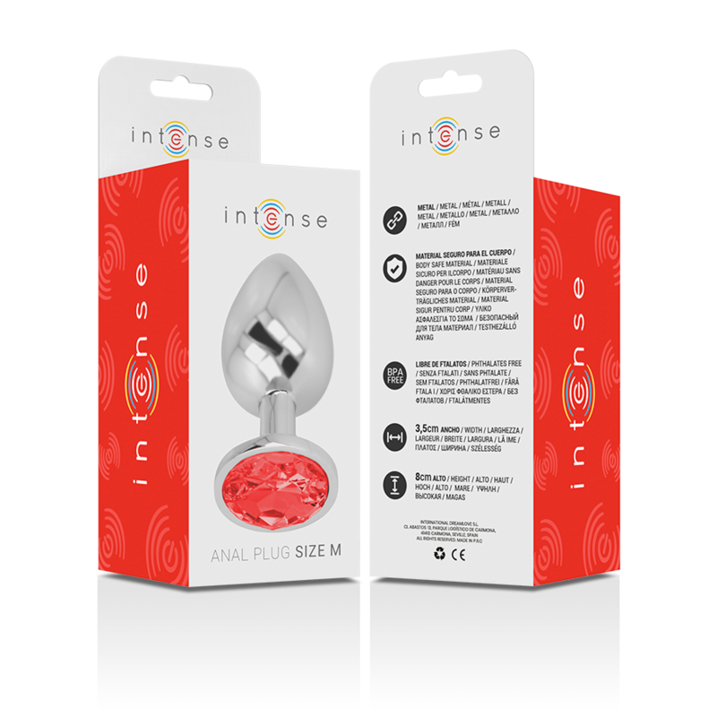 Plug anal en métal orné d'un cristal rouge taille M — INTENSE ANAL TOYS