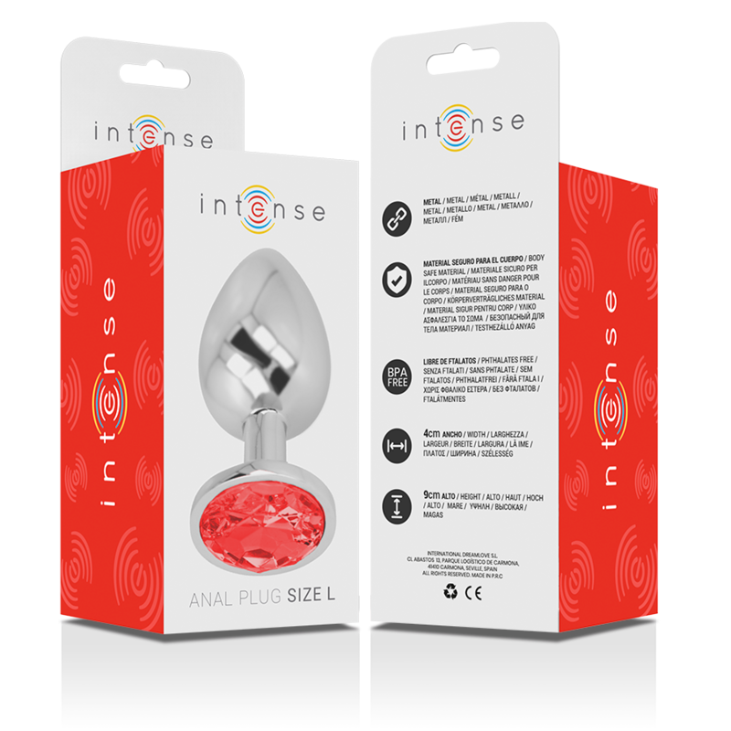 Plug anal en métal aluminium avec cristal rouge, taille L — INTENSE ANAL TOYS