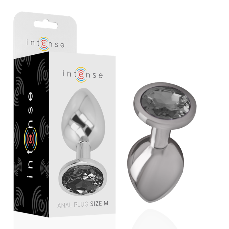 Plug anal en métal avec bijou verre noir taille M — INTENSE ANAL TOYS