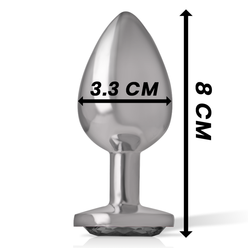 Plug anal en métal avec bijou verre noir taille M — INTENSE ANAL TOYS