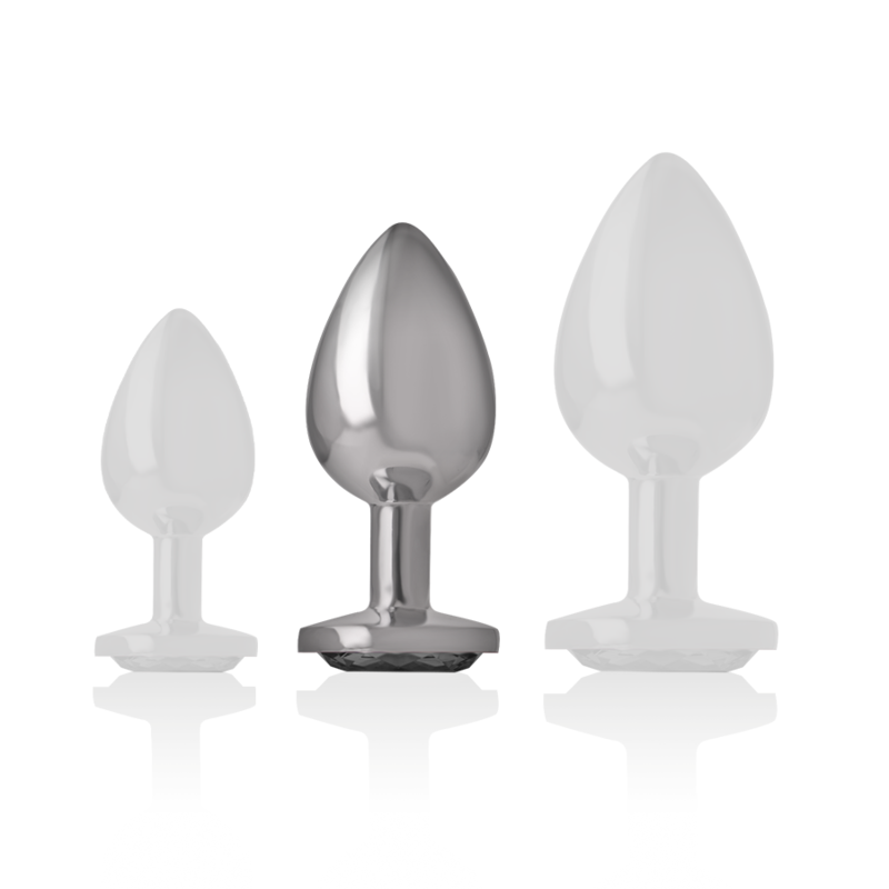 Plug anal en métal avec bijou verre noir taille M — INTENSE ANAL TOYS
