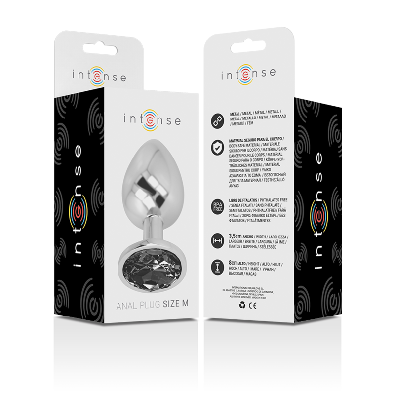 Plug anal en métal avec bijou verre noir taille M — INTENSE ANAL TOYS