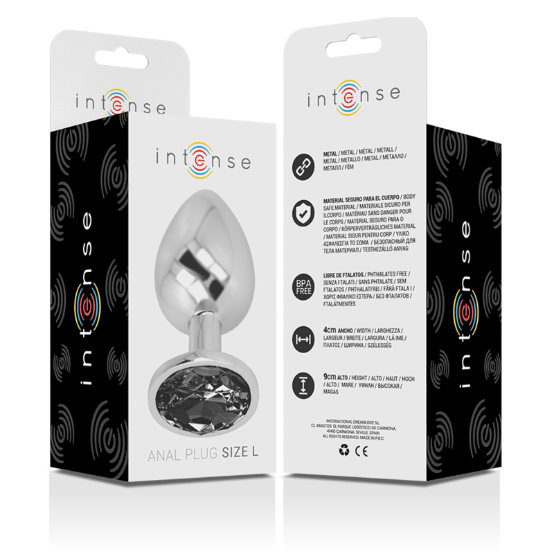 Plug anal métal aluminium avec verre noir taille L — INTENSE ANAL TOYS