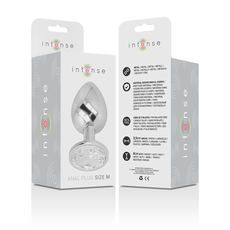 Plug anal en métal avec cristal argent taille M — INTENSE ANAL TOYS
