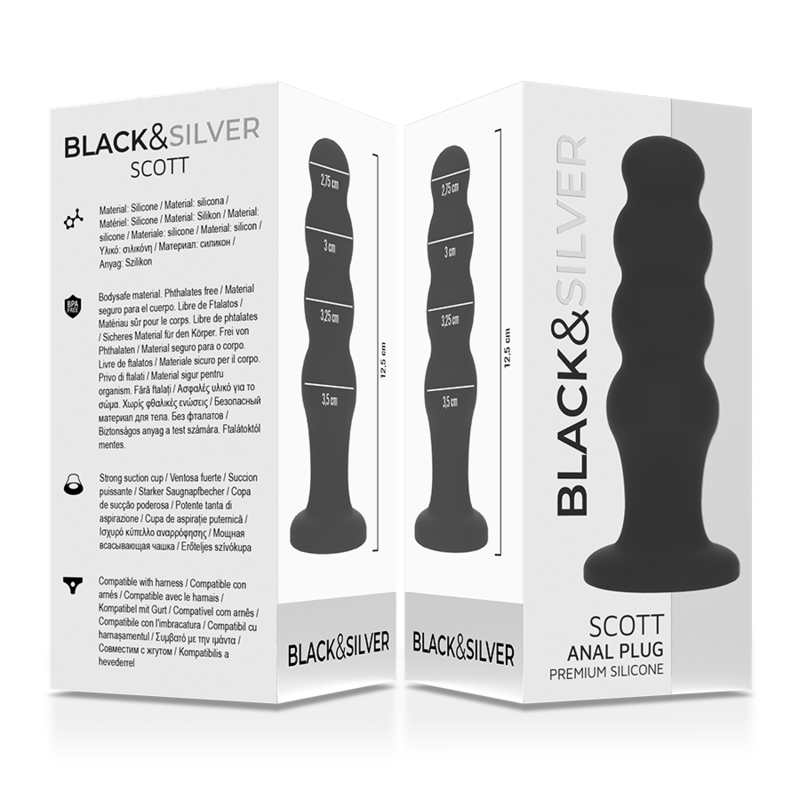 Plug anal en silicone Scott Premium — BLACK&SILVER