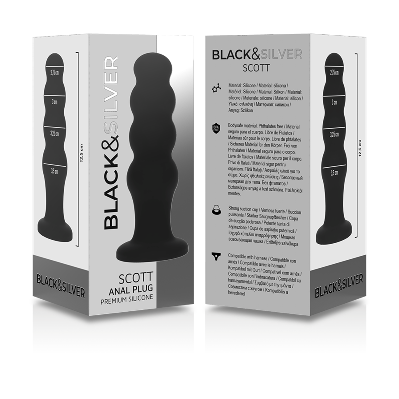 Plug anal en silicone Scott Premium — BLACK&SILVER
