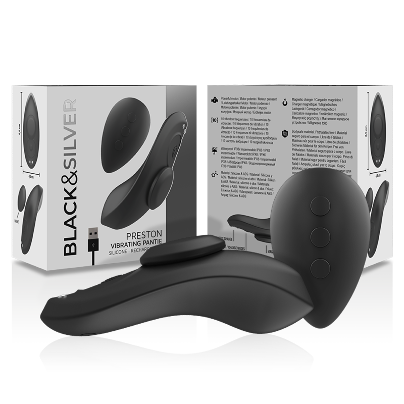 Culotte vibrante rechargeable en silicone noir — BLACK&SILVER
