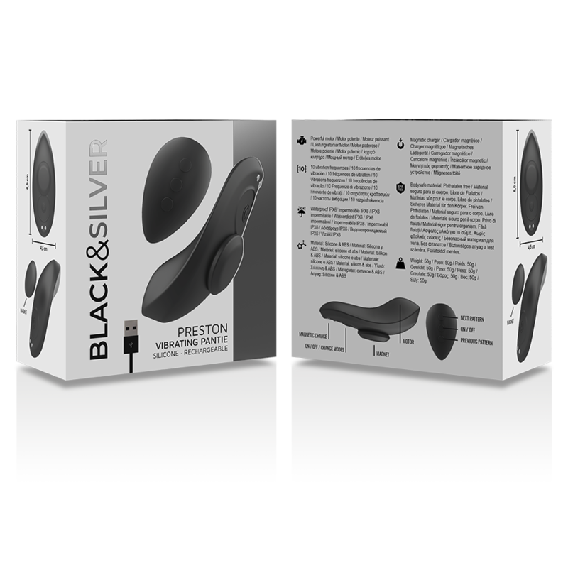 Culotte vibrante rechargeable en silicone noir — BLACK&SILVER